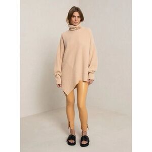 A.L.C. Rory Turtleneck Sweater Sz XS Tan Wool Cashmere Ribbed Knit Asymmetrical